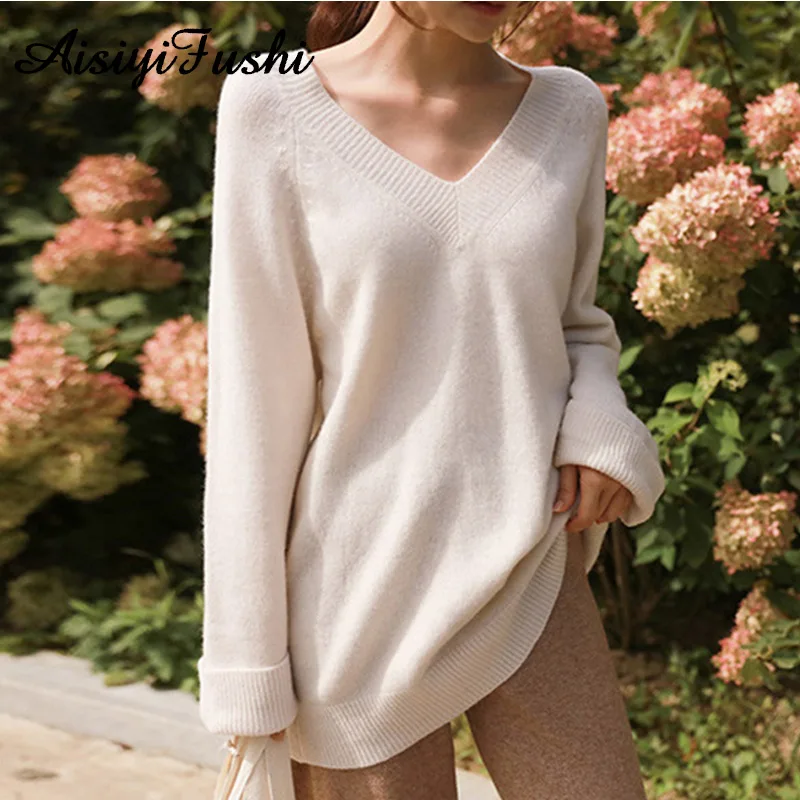 

Long Knitted Oversized Sweaters Jumper Winter Women Pullovers And V Neck Sweaters Off Shoulder Sweater Oversize Pull Hiver Femme