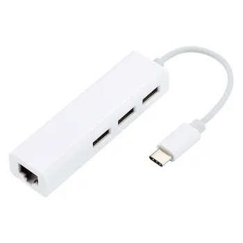 

USB-C to LAN RJ45 Ethernet Network Cable Adapter 3 USB 2.0 Port Hub Male USB Type C [USB-C] Multi-Adapter 66#