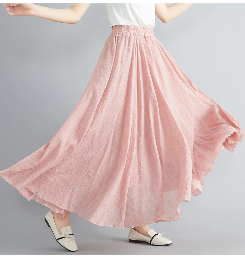 TingYiLi, длинная юбка из хлопка и льна, эластичная Женская юбка с высокой талией, зеленая, синяя, желтая, бежевая, розовая, белая, черная юбка