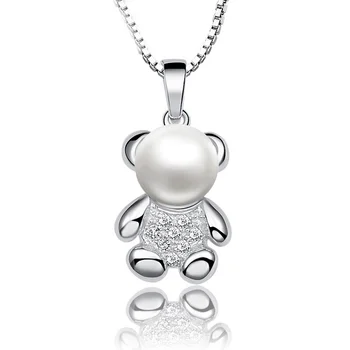 

Christmas Lovely bear Natural pearl pendants S925 standard silver New necklace Christmas gift