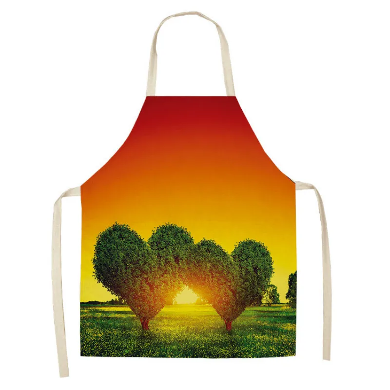 

Cotton and linen creative dream landscape printed sleeveless apron waterproof and oil-proof breathable kitchen cleaning supplies