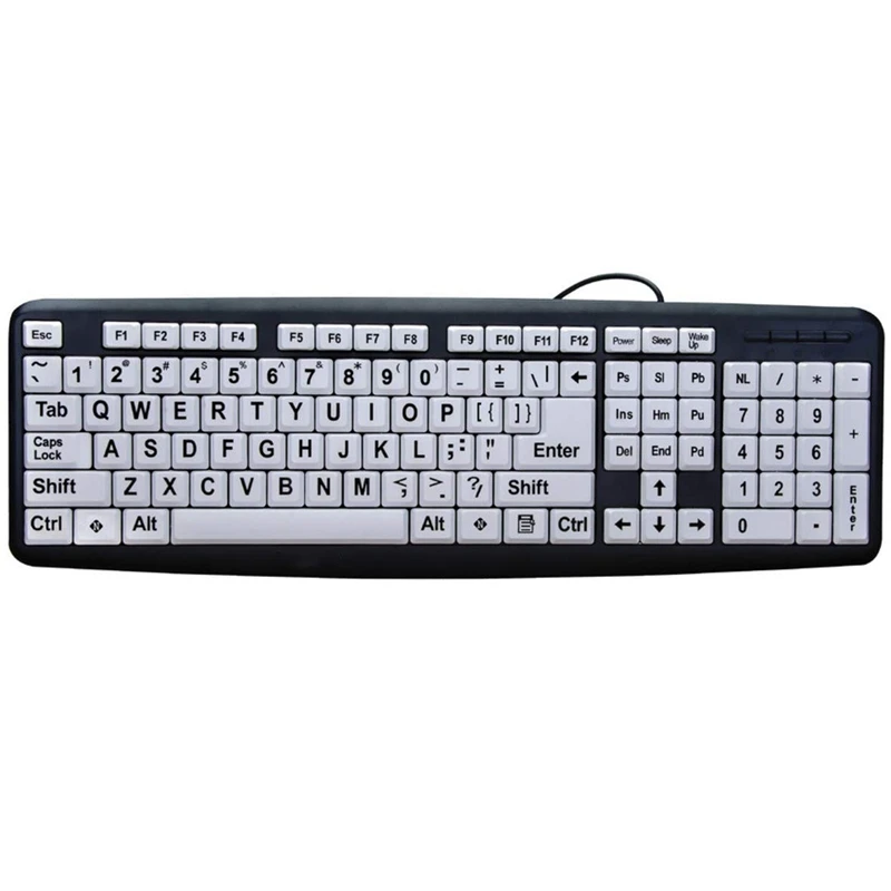 

Large Print Computer Keyboard With White Keys & Black Letters For Visually Impaired