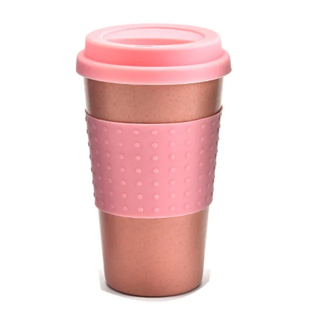 New Wheat Straw Plastic Coffee Cups Travel Pink Green Mug With Lid