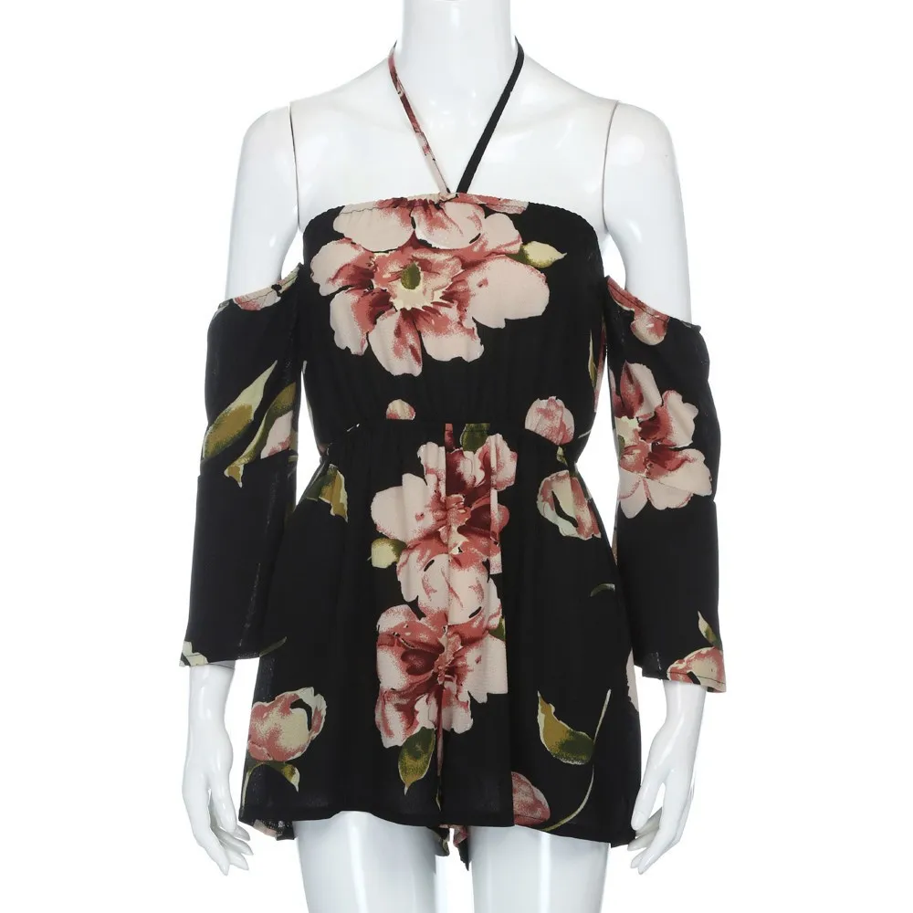 Летние Повседневное Playsuit женщин с открытыми плечами цветочный мини комбинезон