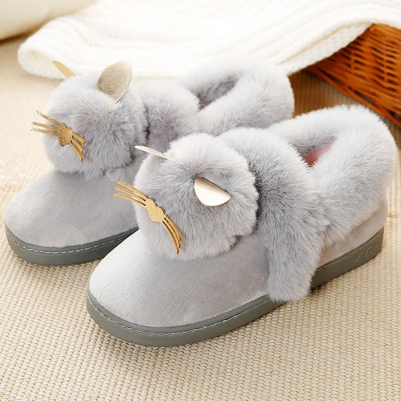 Зимняя женская обувь домашние мягкие тапочки с хлопковой подкладкой зимние женские домашние тапочки Нескользящие кашемировые тапочки с кроличьей шерстью