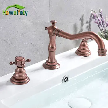 

European retro 3 hole Basin Sink Faucet dual Handle hot and cold mixer Tap Plum shape Torneira Chrome romon copper brushed ORB