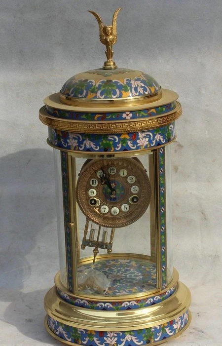 

xiuli 002203 22" China Cloisonne Bronze Glass Round Angel stem-winder Mechanical table clock