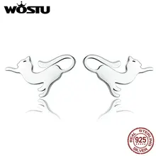 WOSTU настоящие 925 пробы серебряные серьги-гвоздики с милым котом совместимы с ювелирными изделиями подлинный модный подарок CQE366