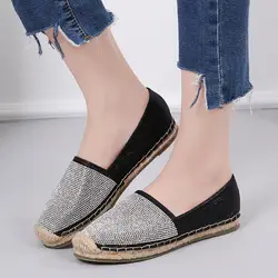YEELOCA/2019 г.; обувь в рыбацком стиле из пеньковой веревки со стразами; женские повседневные тонкие туфли на плоской подошве с круглым носком;