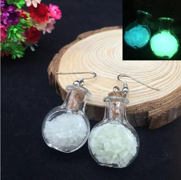 

1Pair Mini Luminous Sand Glow wishing Glass Cork Bottle earrings diy glass Vial bubble dangle earring fashion Jars new ear hook