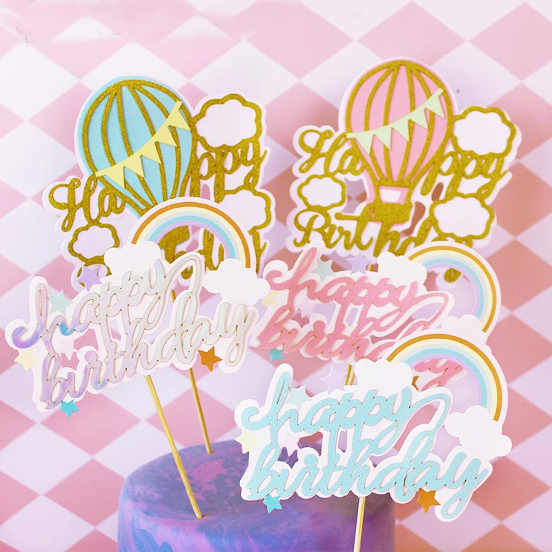 Hot-air-balloon-rainbow-Cake-Toppers-Happy-Birthday-Cake-Top-Flags-Glitter-Cake-Topper-Decorations-for