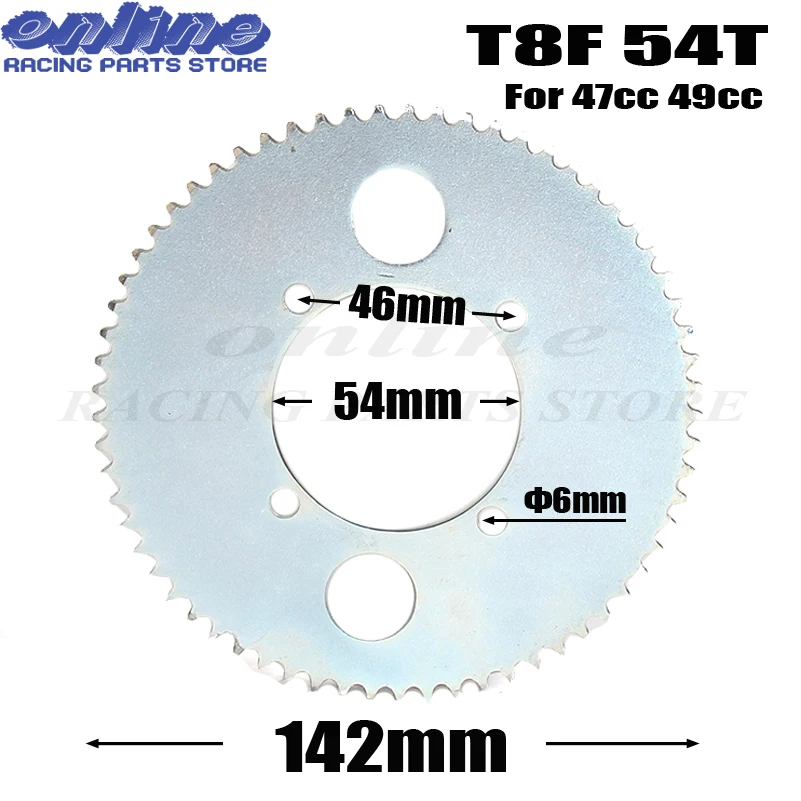 

T8F 54T 54mm Sprocket chain drive gear rear wheel GoKart ATV For 2 Stroke 47cc 49cc Chinese Pocket