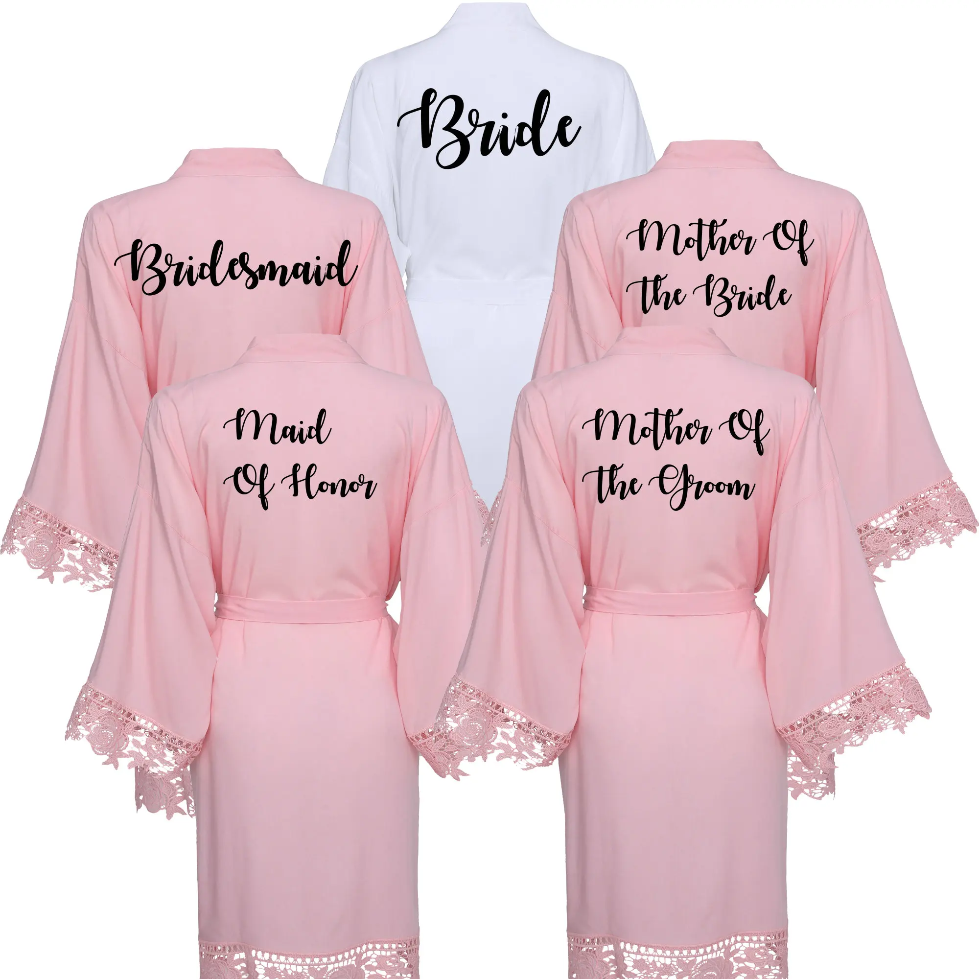 

YUXINBRIDAL Blush bridesmaid Bride robes Cotton Kimono Robes With Lace Trim Women Wedding Bridal Robe Short Belt YX001