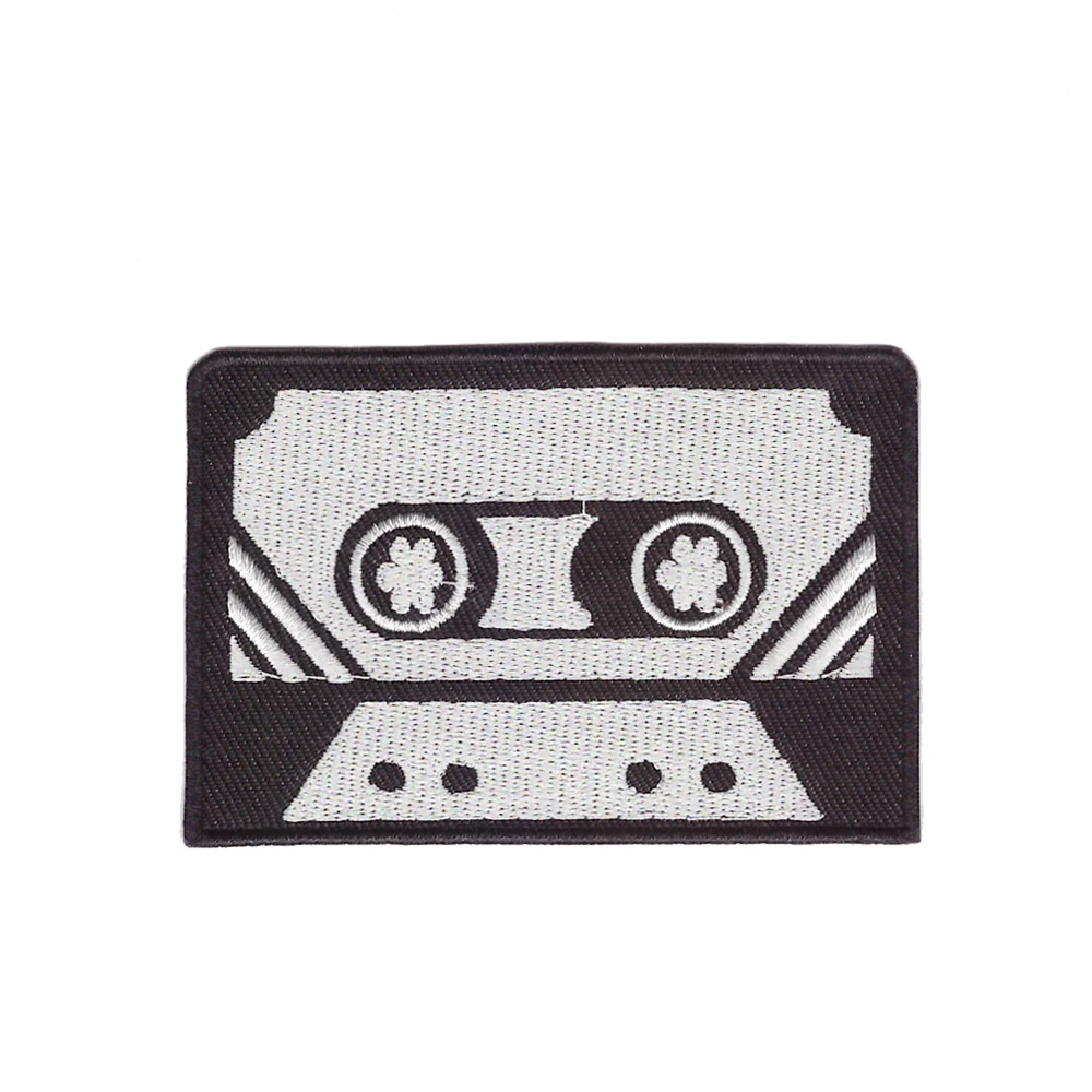 

Cassette tape retro seventies music embroidered applique iron-on patch