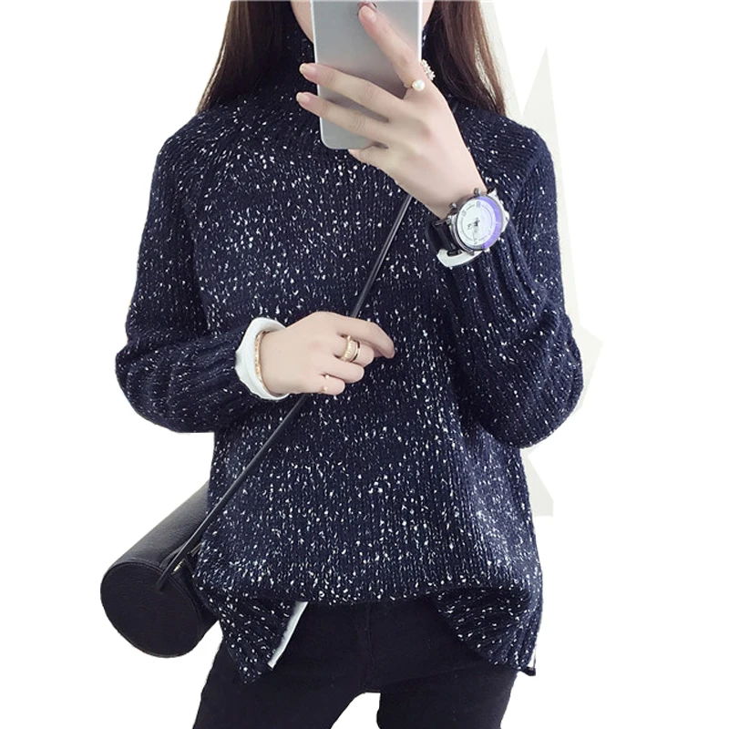 2016 Spring Women  Wool  Loose Knitted Casual Sweater Choker Dot  Long Sleeve Fashion  Thickening Stretch Girl