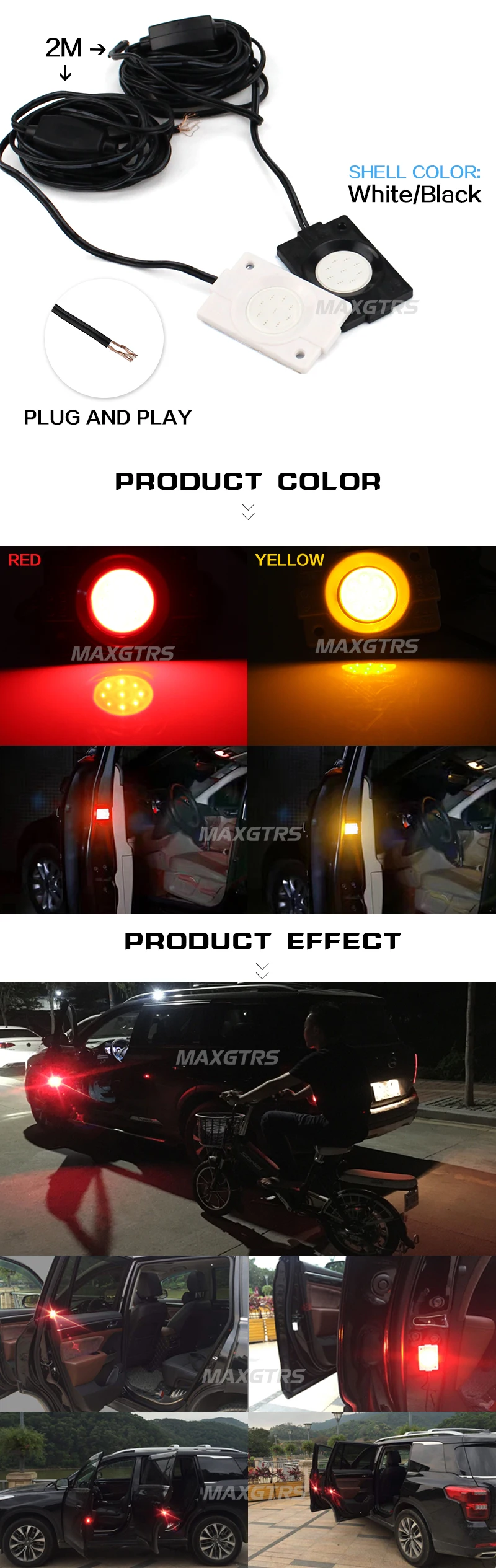 2x автомобиль красный желтый светодиодный стробоскоп дверь открытый Предупреждение ющий освещенные знаки сигнал Анти светодиодный свет вспышки декоративный индикатор анти-столкновения лампа