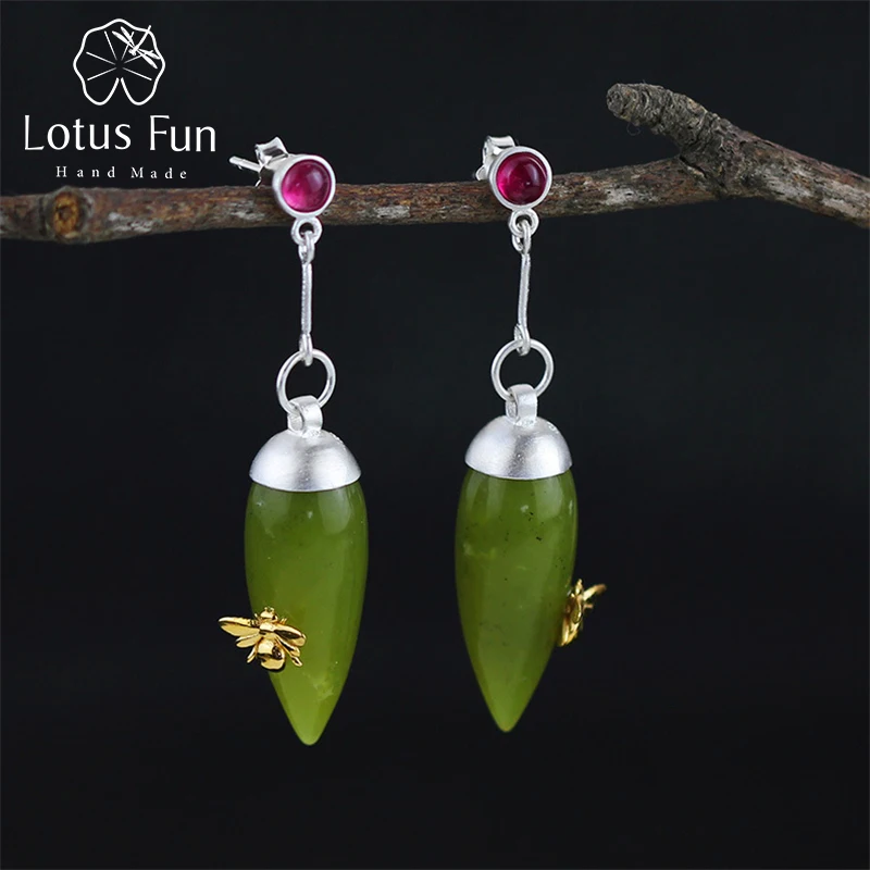 Lotus весело Настоящее серебро 925 проба Натуральный камень ручной работы