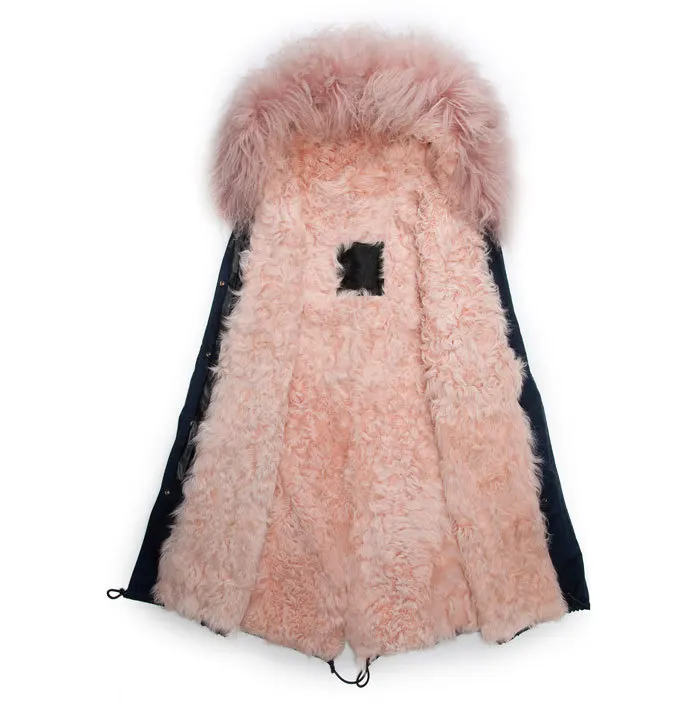 Korean design winter men long style wool coat hooded cashmere jacket pink lined parka