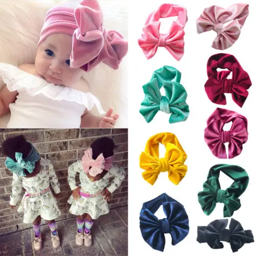 Toddler Girls Baby Kids Turban Solid Headband Hair Band Bow Accessories Headwear