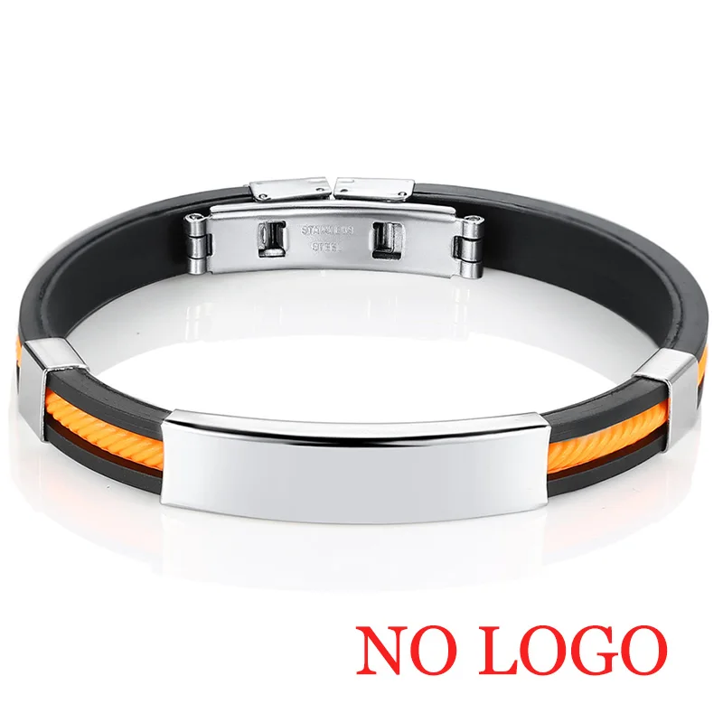AZIZ BEKKAOUI, 5 цветов, браслеты из нержавеющей стали для женщин и мужчин, резиновый ID браслет, браслеты, индивидуальный логотип, пара ювелирных изделий, подарок - Окраска металла: orange no logo