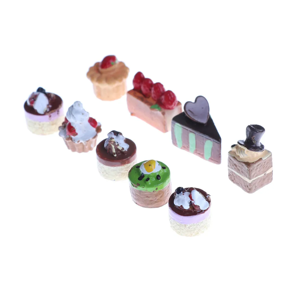 8 шт./лот 3D клубничный шоколадный торт миниатюрные из полимерной смолы питание художественное украшение поделка-Шарм поддельные кухонные игрушки