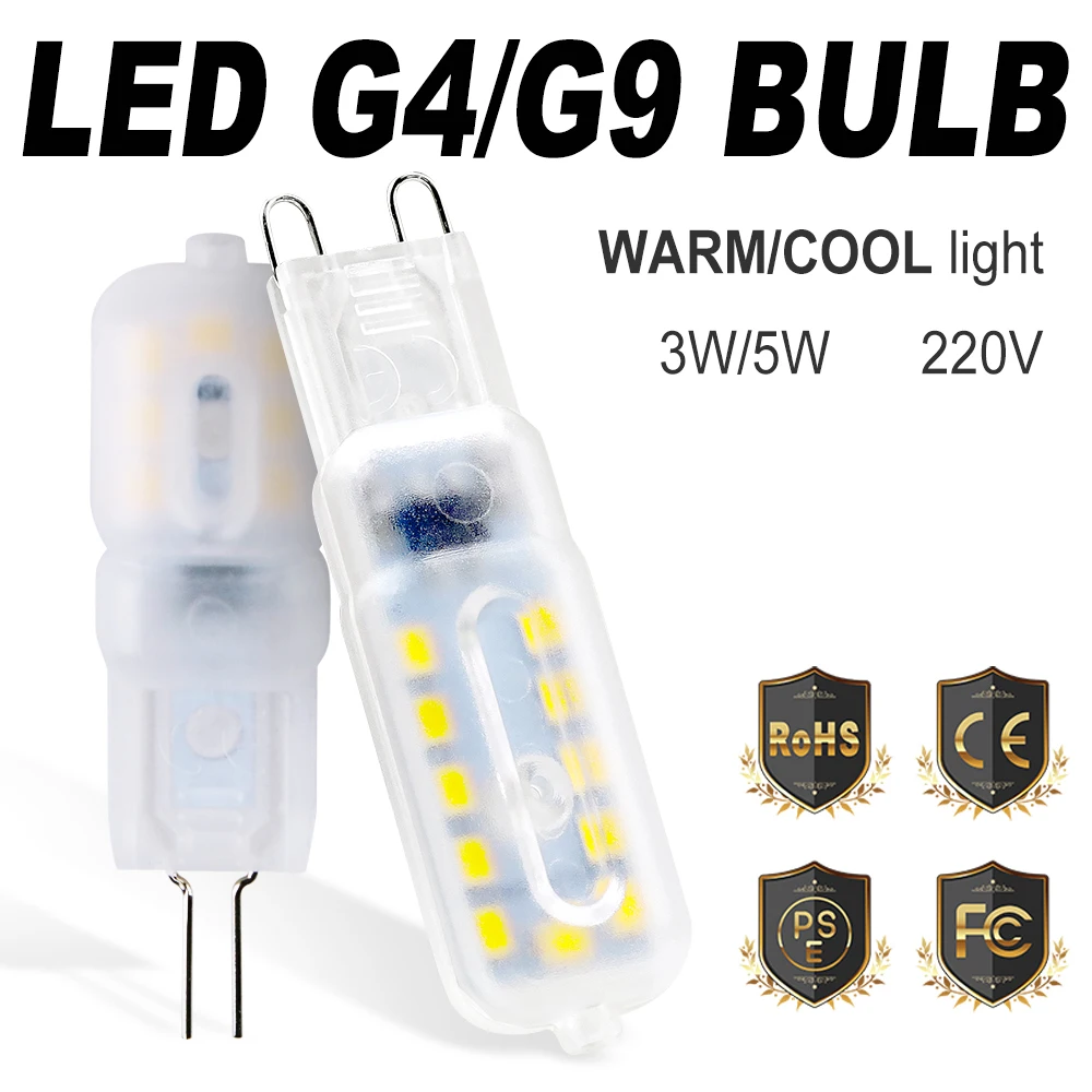 

G4 Led Lamp SMD 2835 Corn Bulb G9 Led Light 220V Bombillas Led g9 3W 5W IC Dimmable Spotlight Chandelier Replace Halogen Lamp