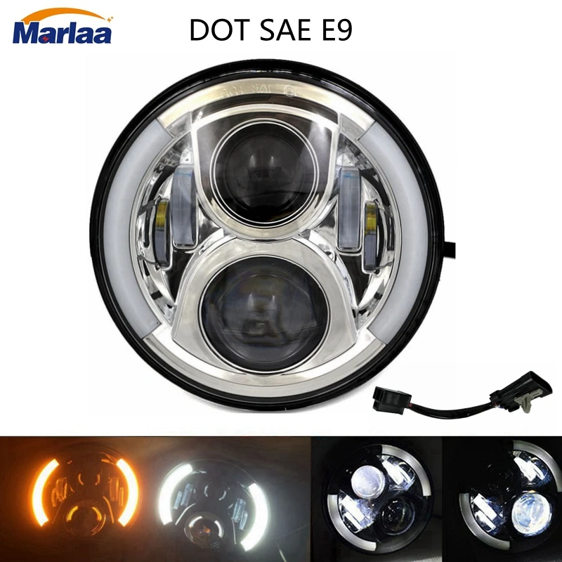 7inch Round LED Headlights Kit Hi/Lo Beam Motorcycle Driving Light with