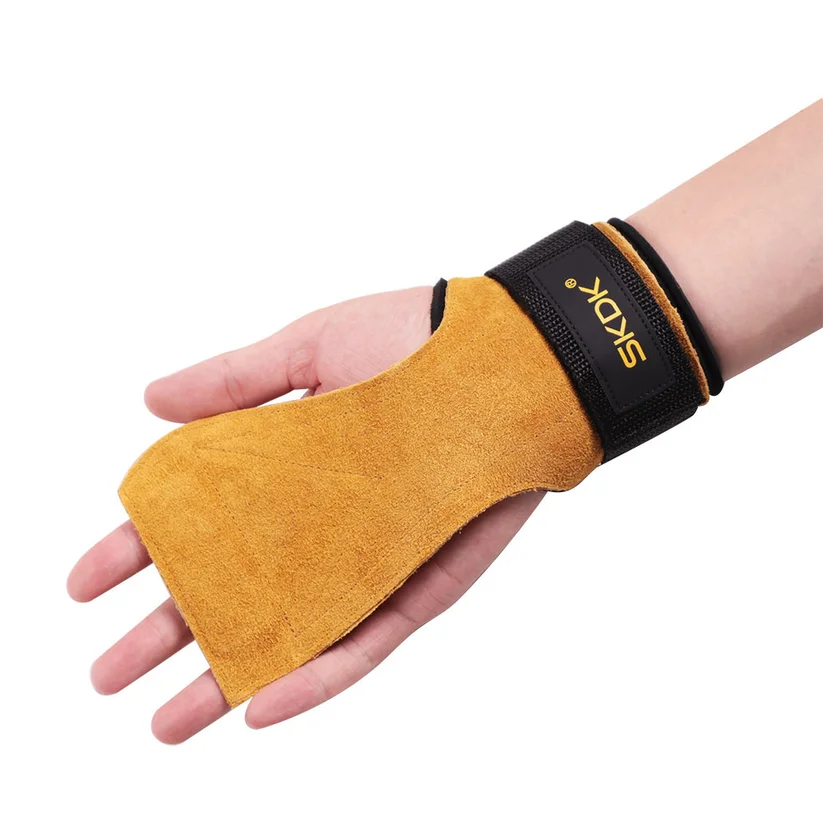 

1Pair 2019 Leather Care Palm Fitness Protection Palm Equipment Non-slip Wear-resistant Wristband Hard Pull Grip Belt gloves