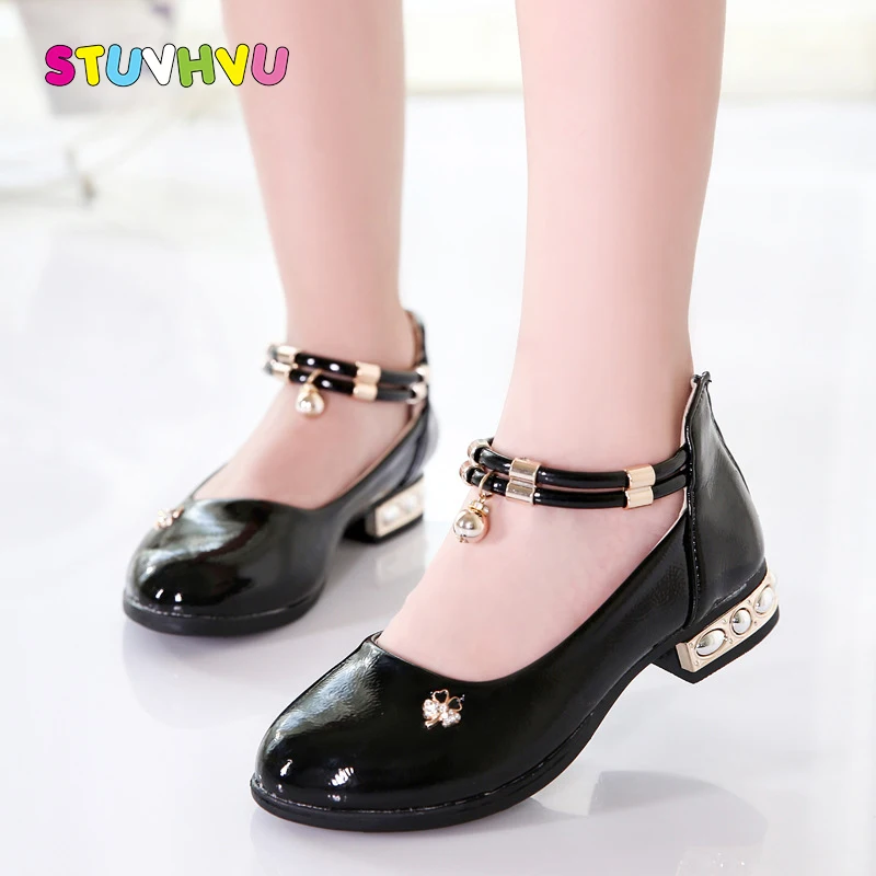 

Leather girls shoes fashion children school shoes 2018 spring autumn new kids diamond ankle beading zipper girls princess shoes