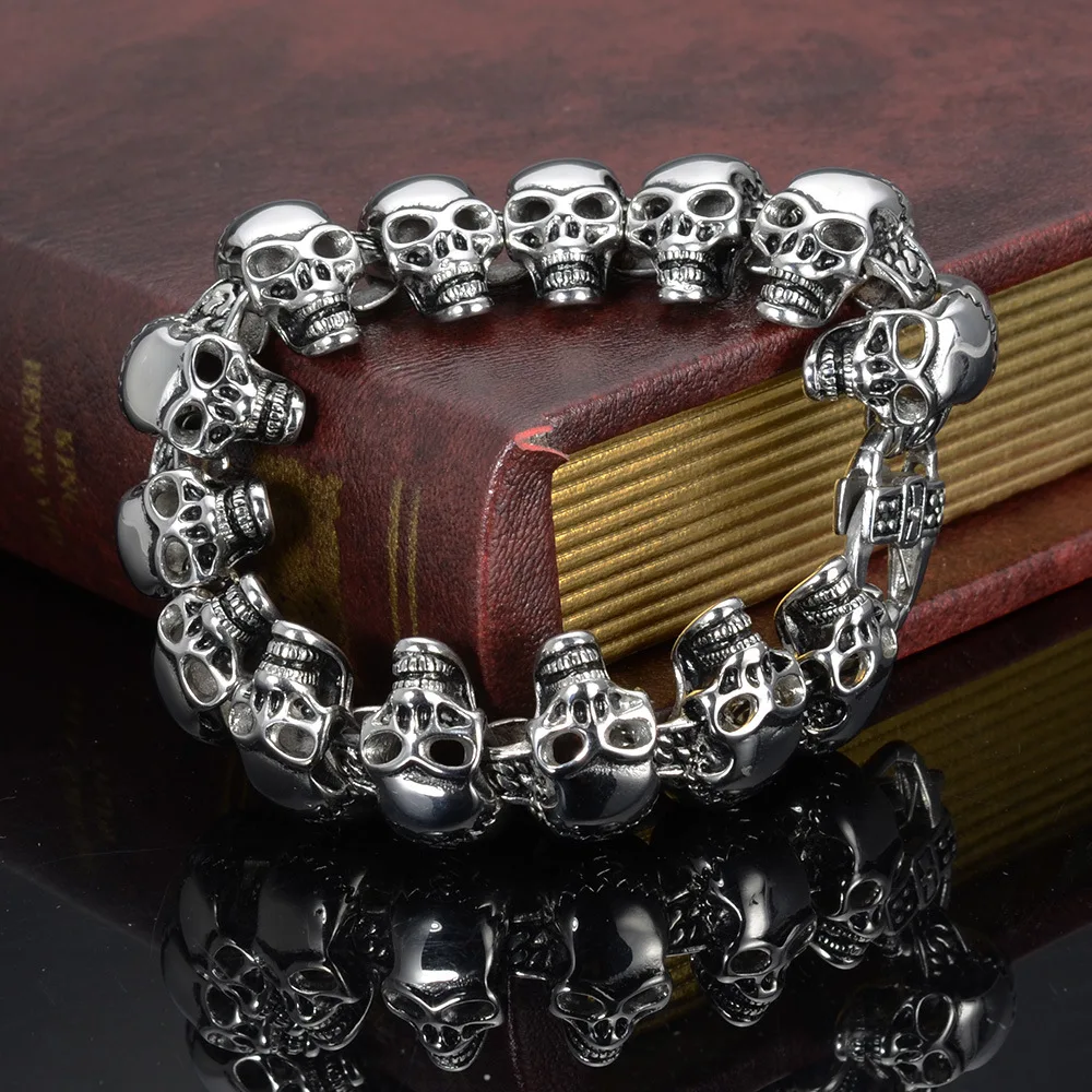 Gothic Skull Head Man Bracelet for Men Stainless Steel Skeleton