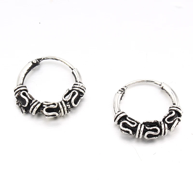 

1pair Boho Silver Color Hoop Earring For Women Circle Round Cool Small Earrings Hoops Handmade Earing Aretes Jewelry Bijoux E41