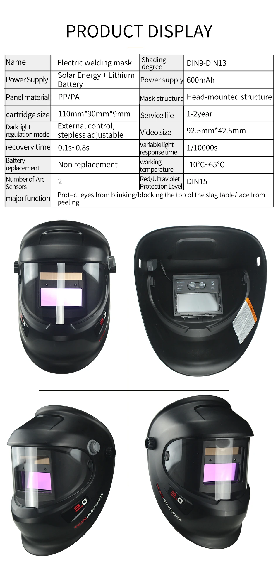 DIN9-DIN13 Solar Auto Darkening TIG MMA ZX7 MIG Welding Mask Welding Helmet Welder Cap Glasses