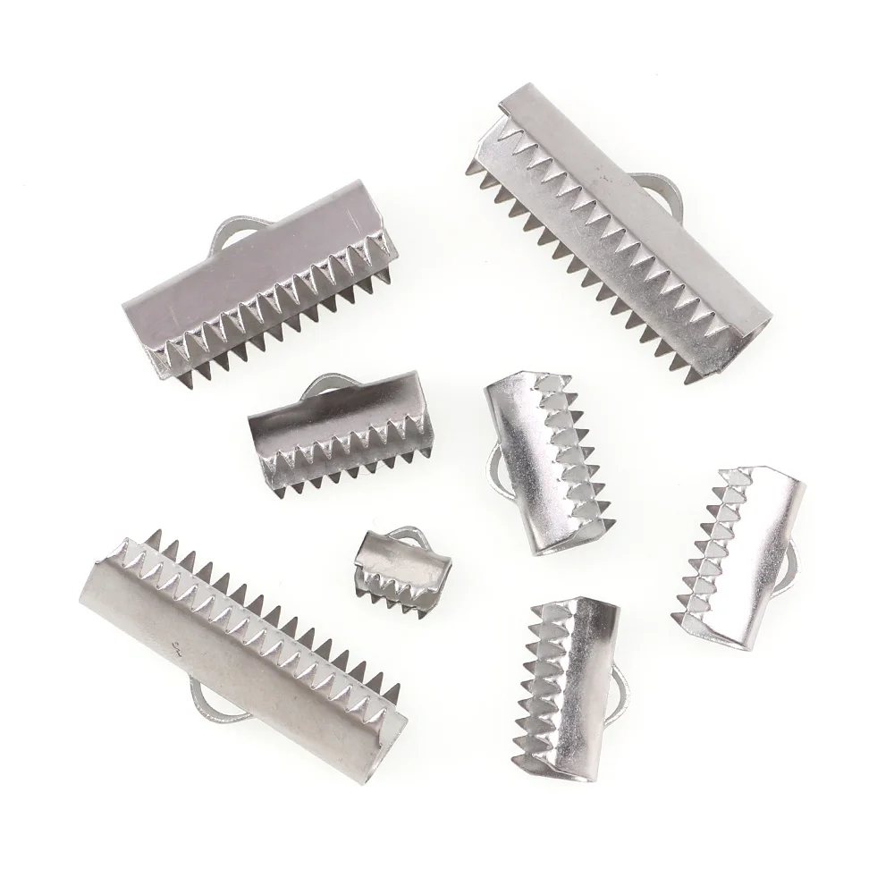 

Metal Crimps End Caps for Flat Leather Cord Silver Color Stainless Steel End Fastener Connectors Clasps Jewelry Making