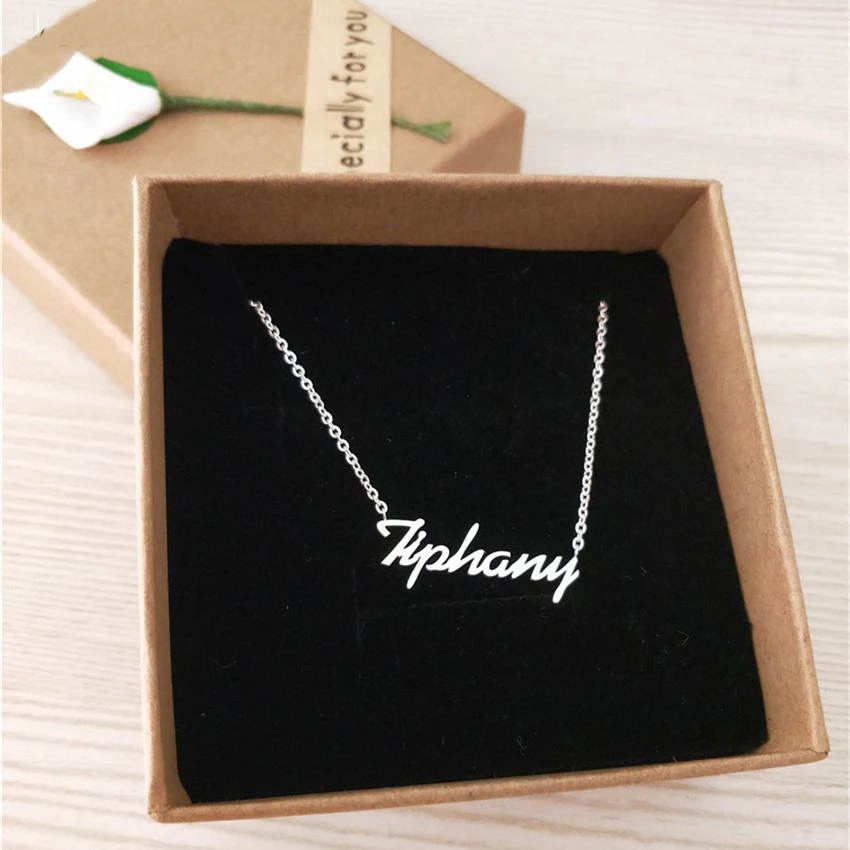 

Customized Font Name Necklace Personalized Custom Handwriting Name Plate Rose Gold Silver Gold Color Handmade Birthday Gift