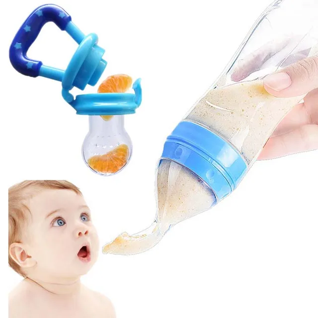 Brand 2 in 1 Silicone Squeezing Bottle Spoon Silicone Squeeze Spoon Baby Food Feeder Pacifier