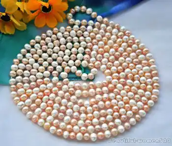 

Z5283 LONG 8mm round white pink Freshwater cultured pearl necklace 100inch