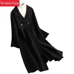 Зимнее теплое Черное бежевое флисовое пальто из овечьей шерсти кашемировое пальто женское корейское оверсайз шерстяное женское длинное