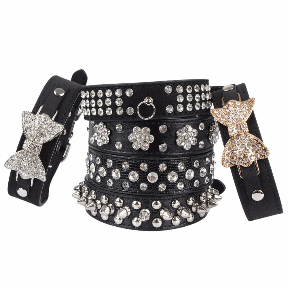 PipiFren Black Breakaway Cats Collars Accessories Spiked Rhinestone
