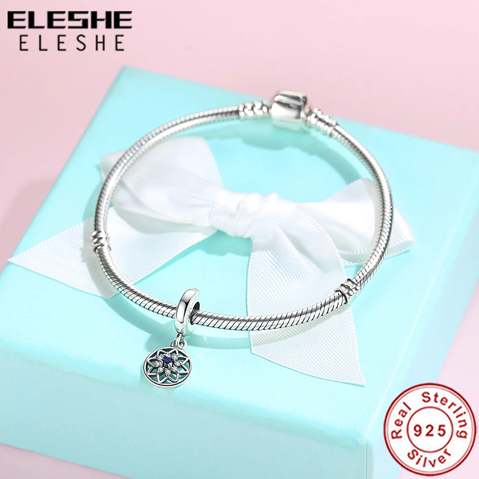 ELESHE винтажный 925 пробы серебряный синий прозрачный CZ Хрустальный цветок Висячие