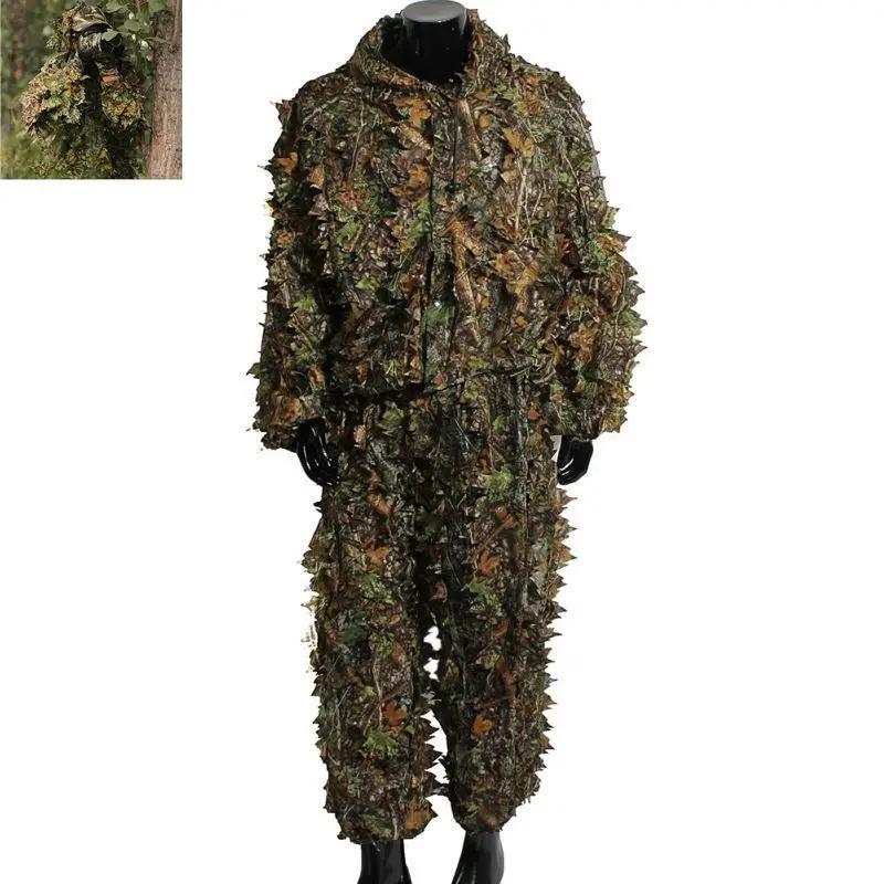 

Durable Hunting Ghillie Suit Maple 3D Camo Leaf Camouflage Woodland Birdwatching Airsoft Sniper Hunting Clothes Jacket+Pants