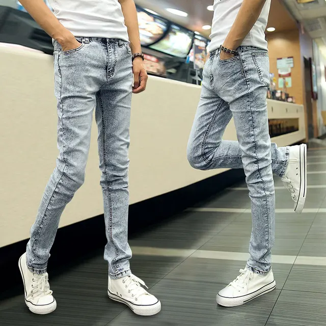 2014 autumn teenager boys slim skinny jeans jogger pants-in Jeans from ...