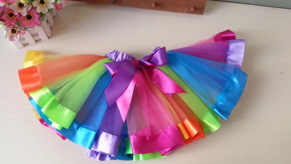 Радужная юбка-пачка для новорожденных девочек с бантом ribbion