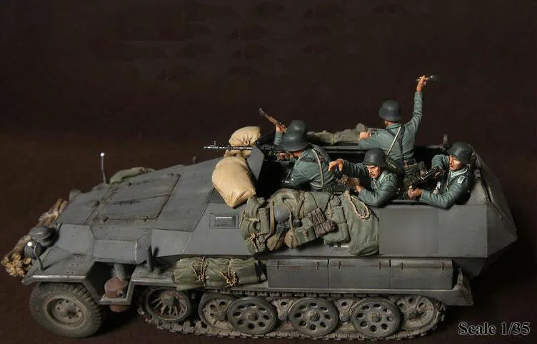 Cena 1 35 zestawy żywiczne WWII niemieccy panzergrenadierzy w bitwie 5 sztuk zestaw figurki (bez czołgu, bez innych przedmiotów)