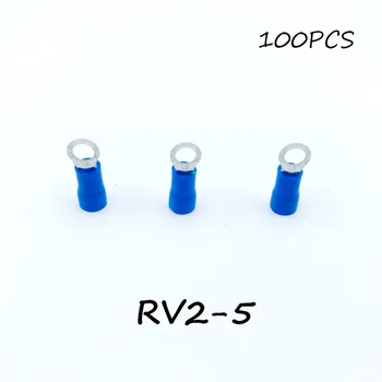 

Ring Insulated Connector Terminal Block 100PCS RV2-5 Blue Cable Wire Electrical Crimp Terminator A.W.G 16-14 Cap
