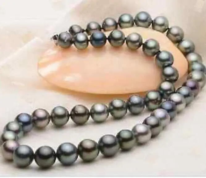 

promotion 10-10.5mm natural tahitian black green pearl necklace 18inch