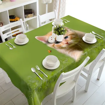 

green tablecloth Waterproof banquet round table cloth 3D rectangular tablecloth customized size Cats Cushion cover