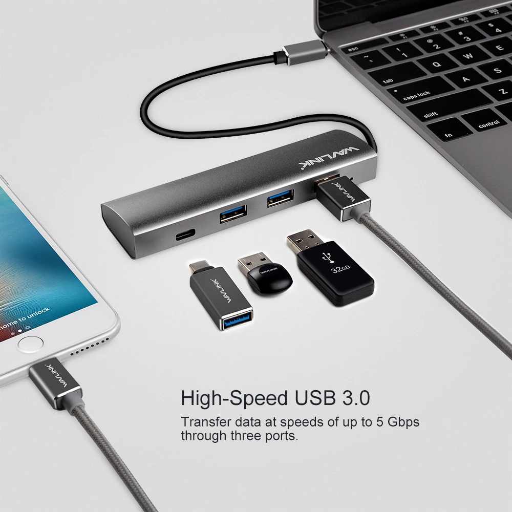 Сертифицированный 4 порта usb-хаб 3,0 USB-C сплиттер с адаптером питания 5В/4А алюминиевый высокоскоростной 5 Гбит/с EU/US/UK для ноутбука MacBook