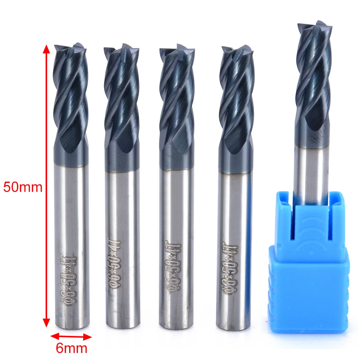 5pcs 4 Flute Tungsten Carbide End Mill HRC50 TIALN CNC Milling Cutter Set 6x50mm