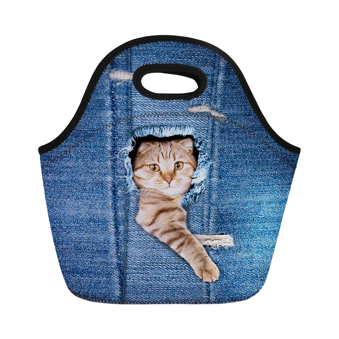 FORUDESIGNS Cute Pocket Cats Lunch Bag for Kids Small Animals Print