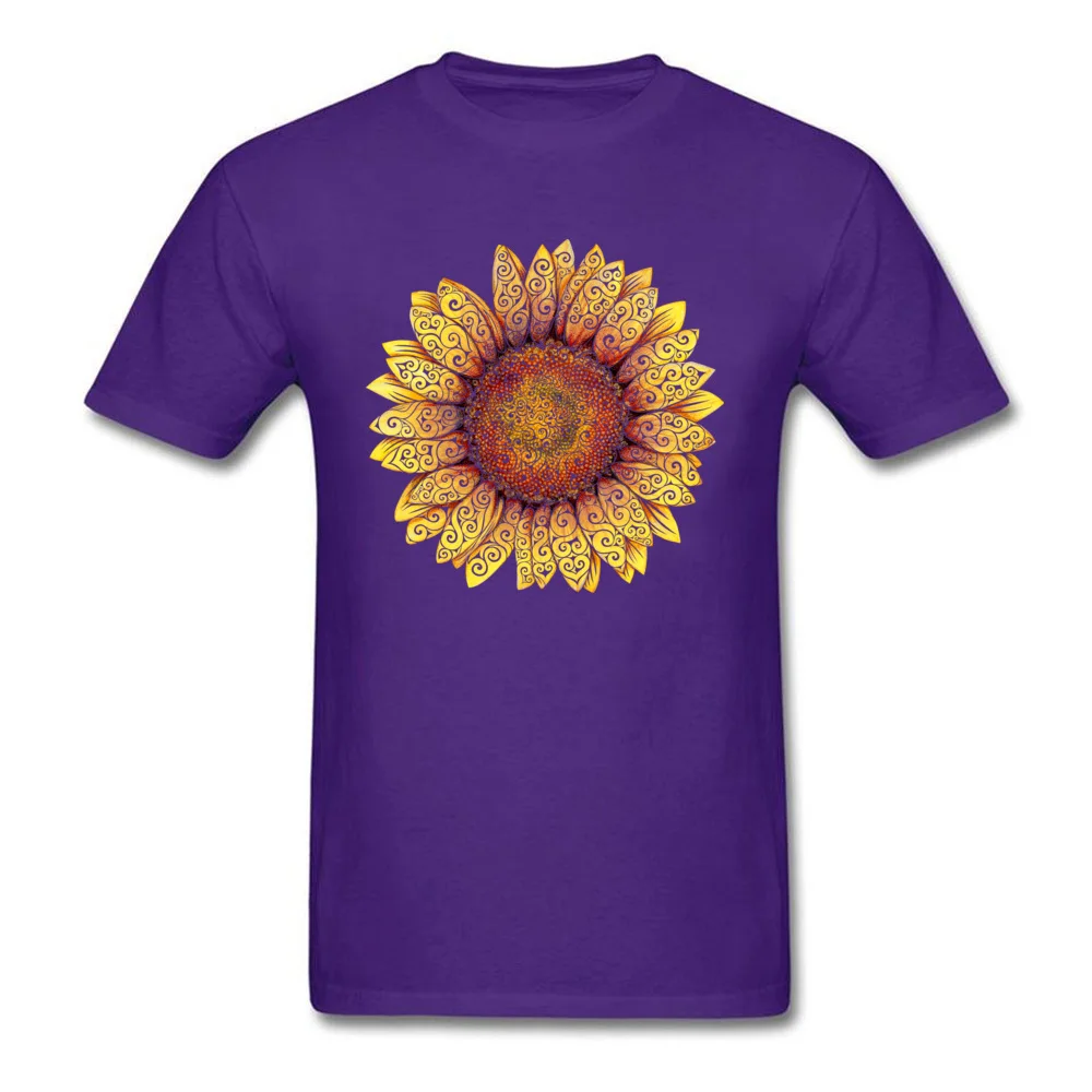 Swirly Sunflower Slim Fit Summer 100% Cotton Crewneck Mens Tops Shirts Printed Clothing Shirt 2017 Popular Short Sleeve T-shirts Swirly Sunflower purple